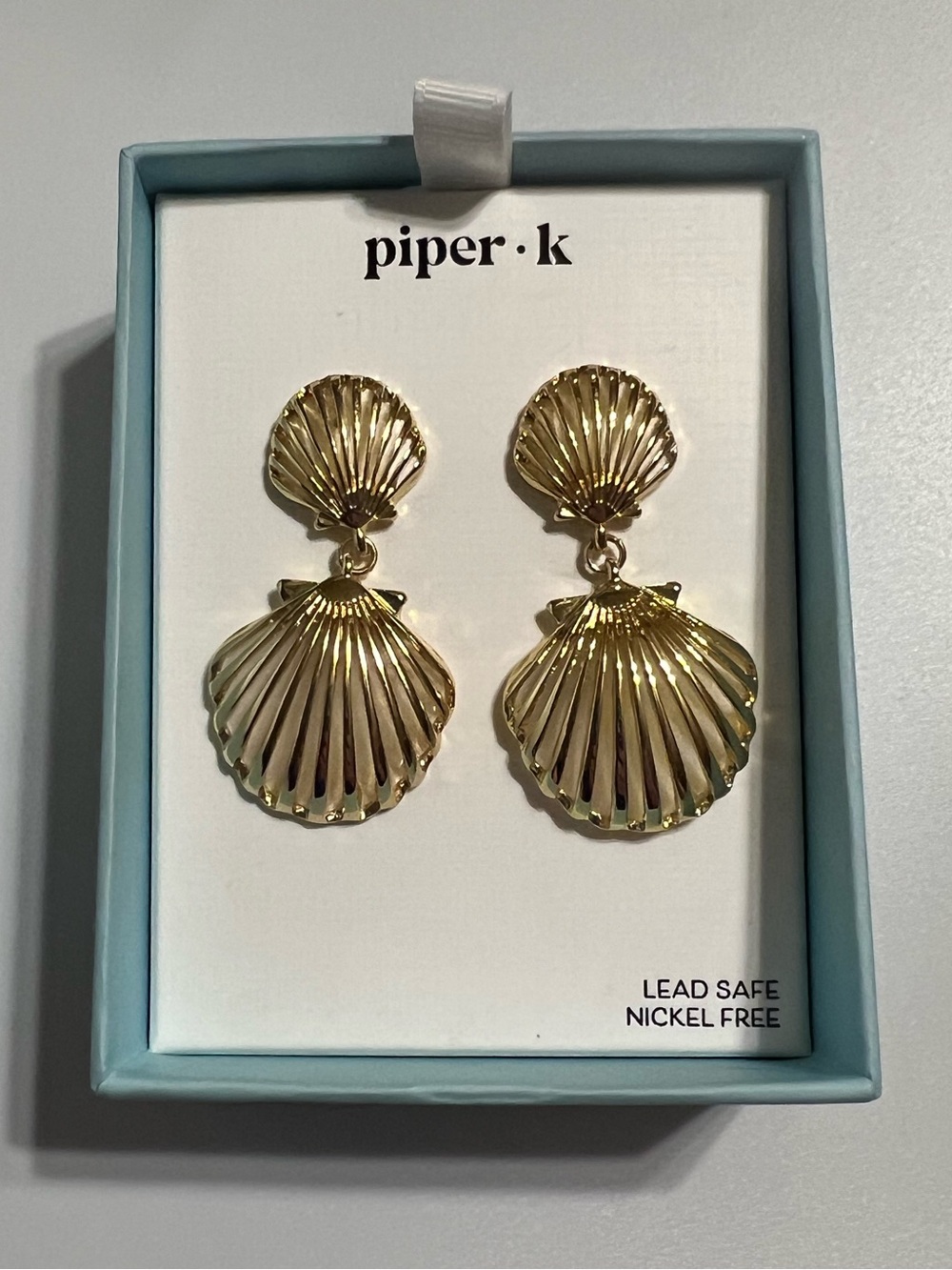 NWT Piper K Gold Seashell Statement Drop Earrings Coastal Resortcore